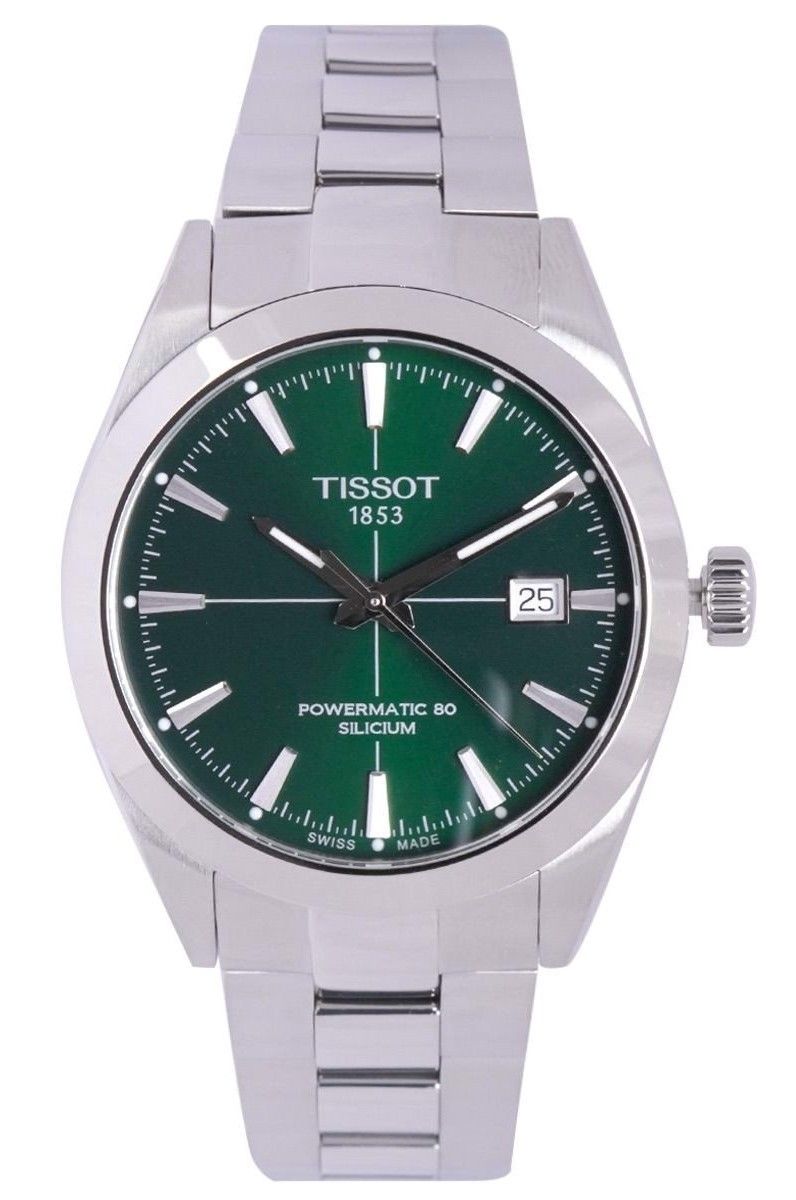 Tissot T-Classic Gentleman Automatic movement White Stainless steel Male T127.407.11.091.01~. A brand-new Tissot T-Classic watch featuring a White dial and a Stainless steel strap. Side view.
