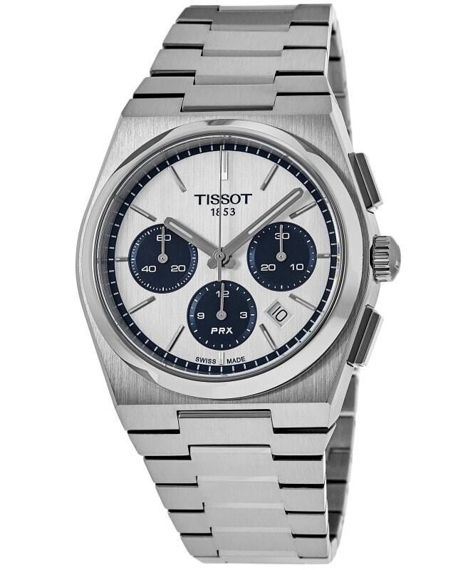 Tissot T-Classic PRX Automatic movement White Male T137.427.11.011.01~. A brand-new Tissot T-Classic watch featuring a White dial. Side view.