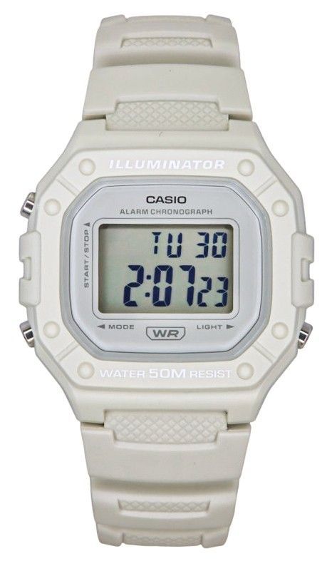 Casio Youth Alarm Black Male W-218HC-8AV. A brand-new Casio Youth watch featuring a Black dial. Side view.