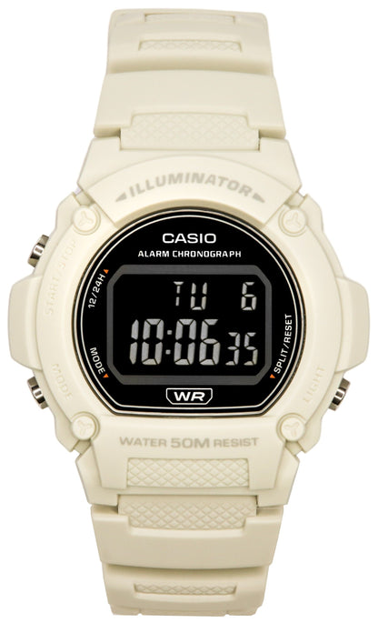 Casio Standard Quartz movement White Male W-219HC-8B. A brand-new Casio Standard watch featuring a White dial. Front view.
