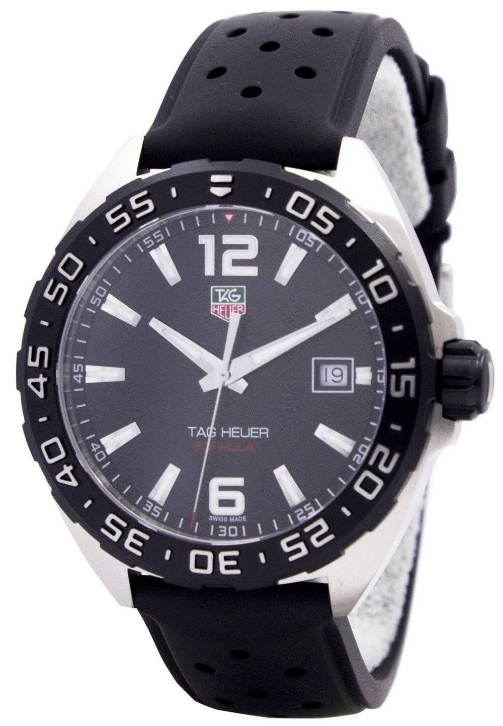 Tag Heuer Formula 1 Date display Black Rubber Male WAZ1110.FT8023. A brand-new Tag Heuer Formula 1 watch featuring a Black dial and a Rubber strap. Side view.