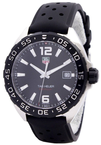 Tag Heuer Formula 1 Date display Black Rubber Male WAZ1110.FT8023. A brand-new Tag Heuer Formula 1 watch featuring a Black dial and a Rubber strap. Side view.