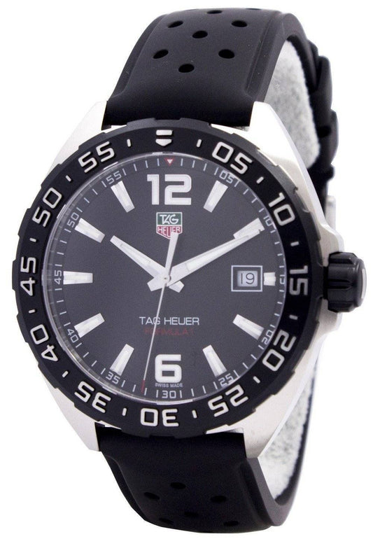 Tag Heuer Formula 1 Date display Black Rubber Male WAZ1110.FT8023. A brand-new Tag Heuer Formula 1 watch featuring a Black dial and a Rubber strap. Side view.