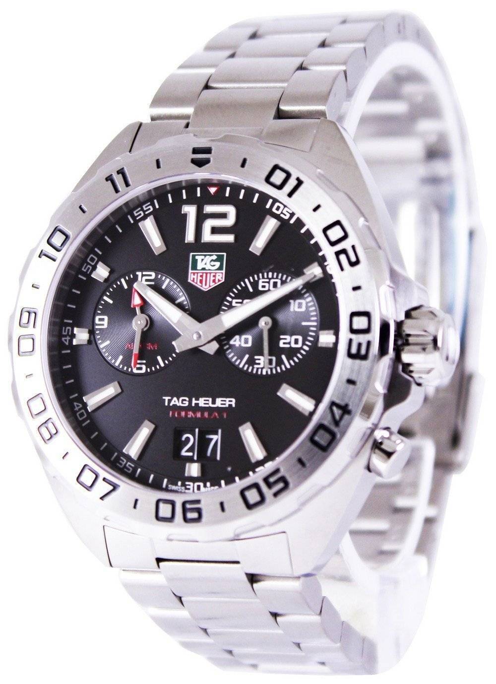 Tag Heuer Formula 1 Alarm White Stainless steel Male WAZ111A.BA0875. A brand-new Tag Heuer Formula 1 watch featuring a White dial and a Stainless steel strap. Side view.