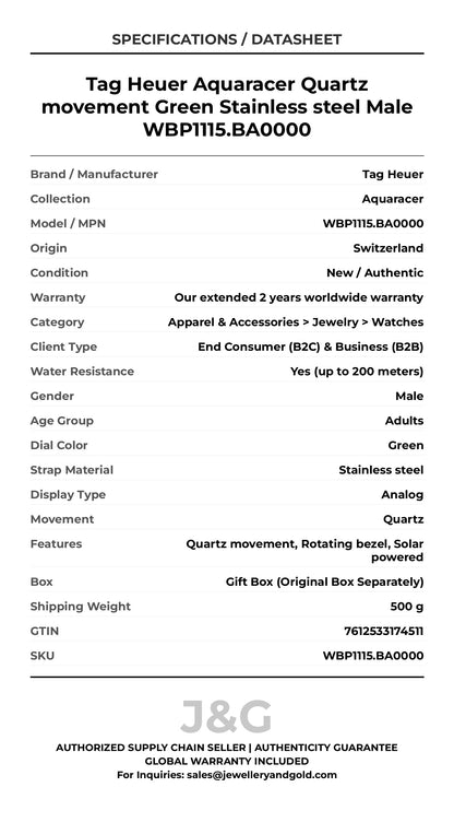 Tag Heuer Aquaracer Quartz movement Green Stainless steel Male WBP1115.BA0000 - Specifications
