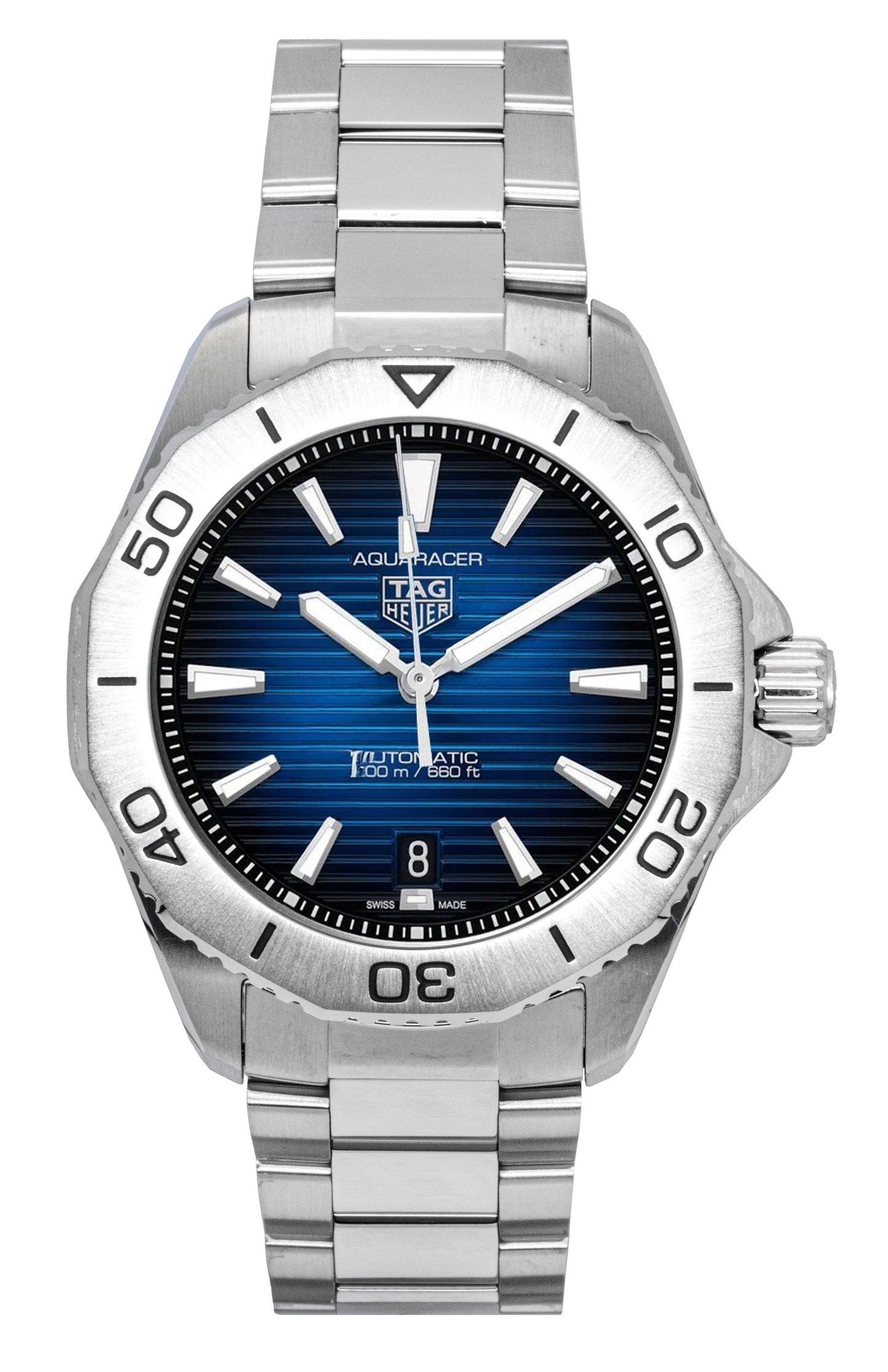 Tag Heuer Aquaracer Automatic movement Blue Stainless steel Male WBP2111.BA0627. A brand-new Tag Heuer Aquaracer watch featuring a Blue dial and a Stainless steel strap. Front view.