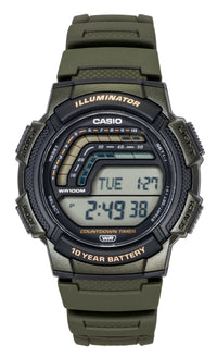 Casio Quartz movement Black Male WS-1800-3AV. A brand-new Casio watch featuring a Black dial. Front view.