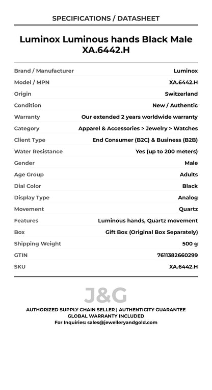 Luminox Luminous hands Black Male XA.6442.H - Specifications