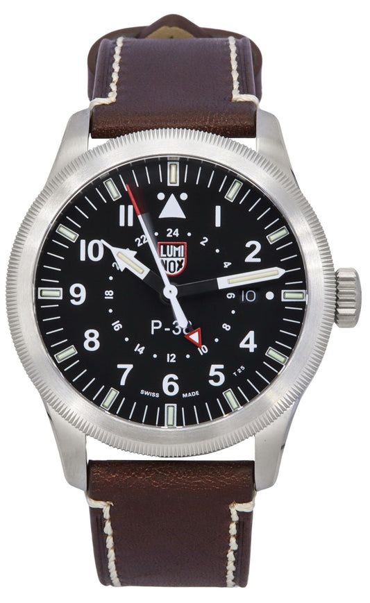 Luminox Air Date display Black Leather Male XA.9521. A brand-new Luminox Air watch featuring a Black dial and a Leather strap. Side view.
