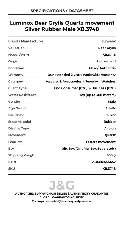Luminox Bear Grylls Quartz movement Silver Rubber Male XB.3748 - Specifications