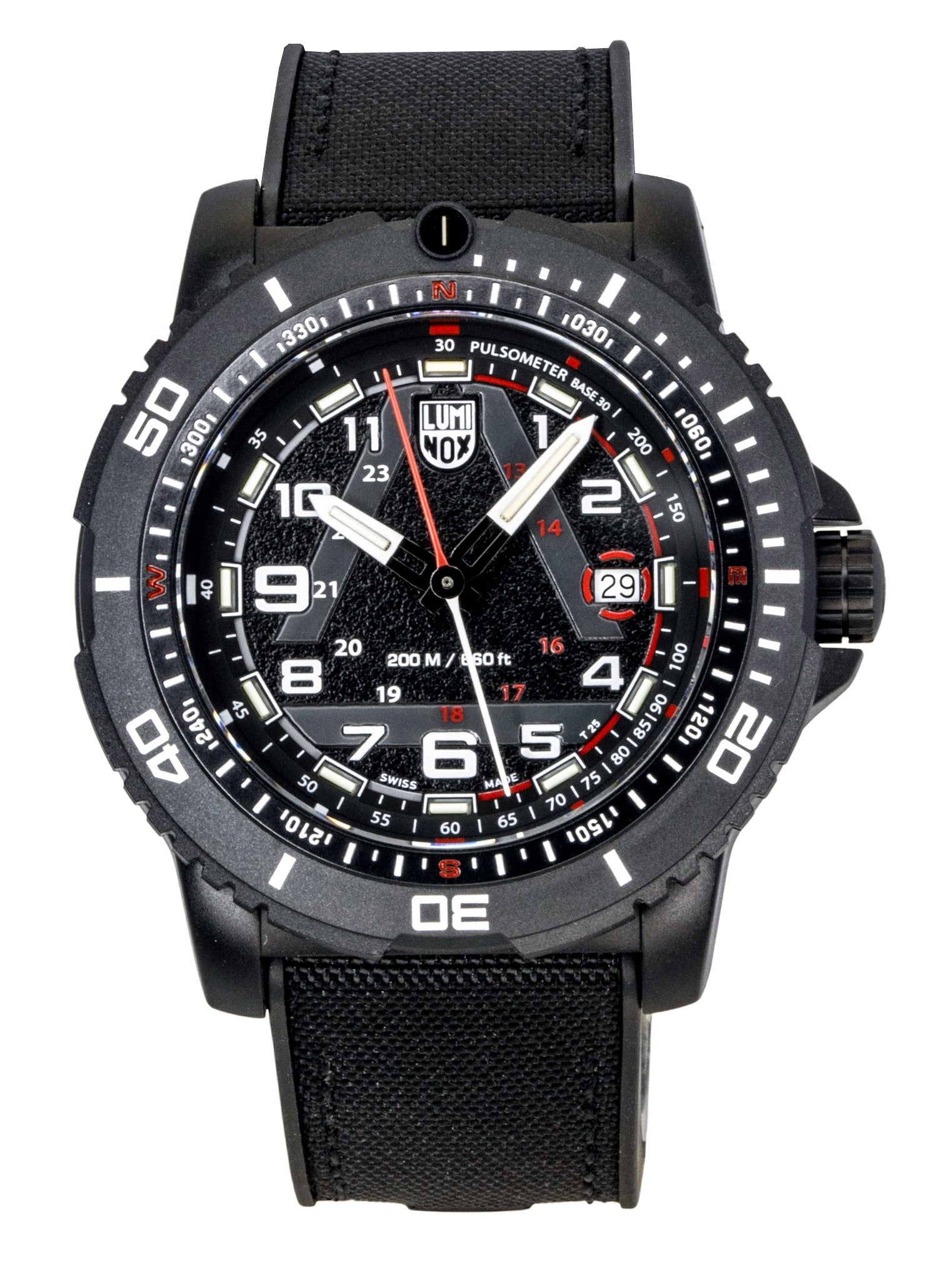 Luminox Quartz movement Black Rubber Male XL.1081. A brand-new Luminox watch featuring a Black dial and a Rubber strap. Front view.