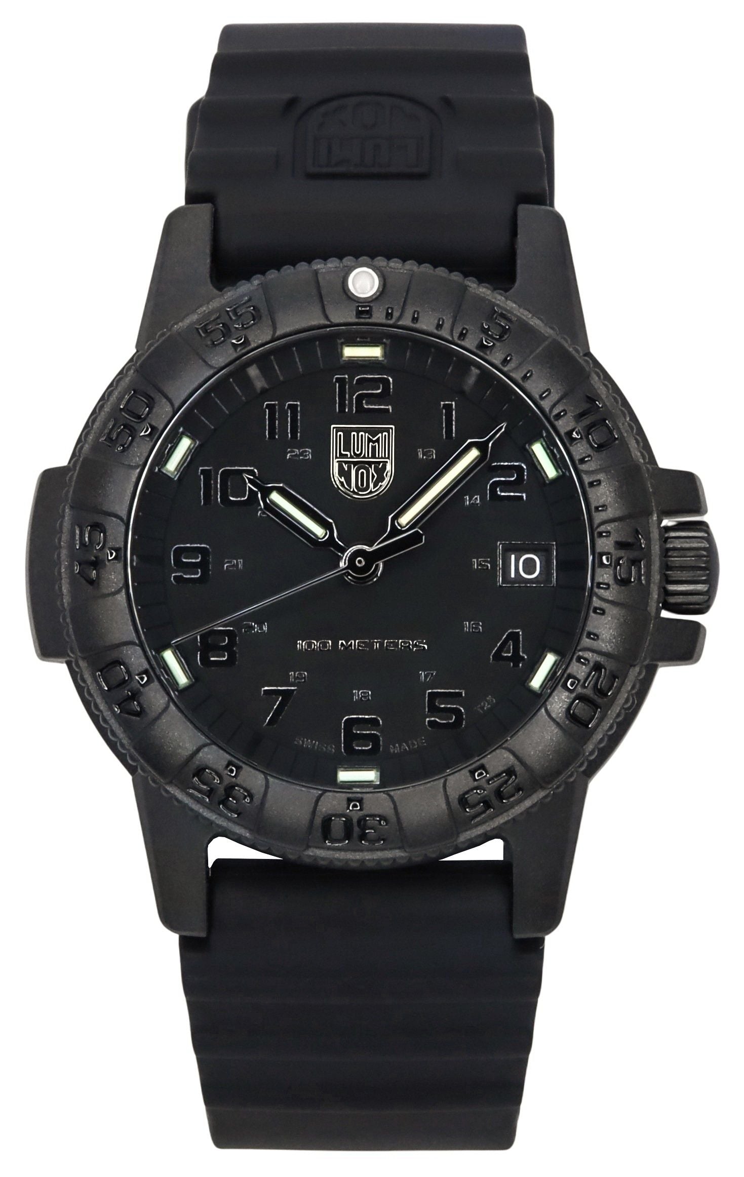 Luminox Sea Leatherback Turtle Quartz movement Black Silicone Male XS.0301.BO.L. A brand-new Luminox Sea watch featuring a Black dial and a Silicone strap. Angled view.