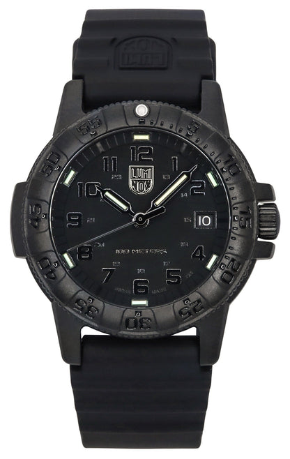 Luminox Sea Leatherback Turtle Quartz movement Black Silicone Male XS.0301.BO.L. A brand-new Luminox Sea watch featuring a Black dial and a Silicone strap. Angled view.