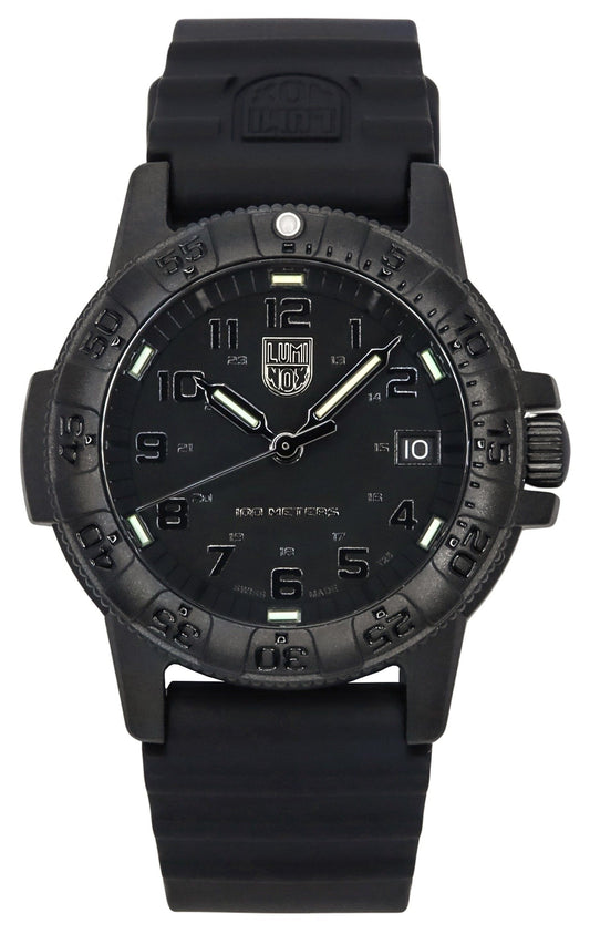 Luminox Sea Leatherback Turtle Quartz movement Black Silicone Male XS.0301.BO.L. A brand-new Luminox Sea watch featuring a Black dial and a Silicone strap. Angled view.