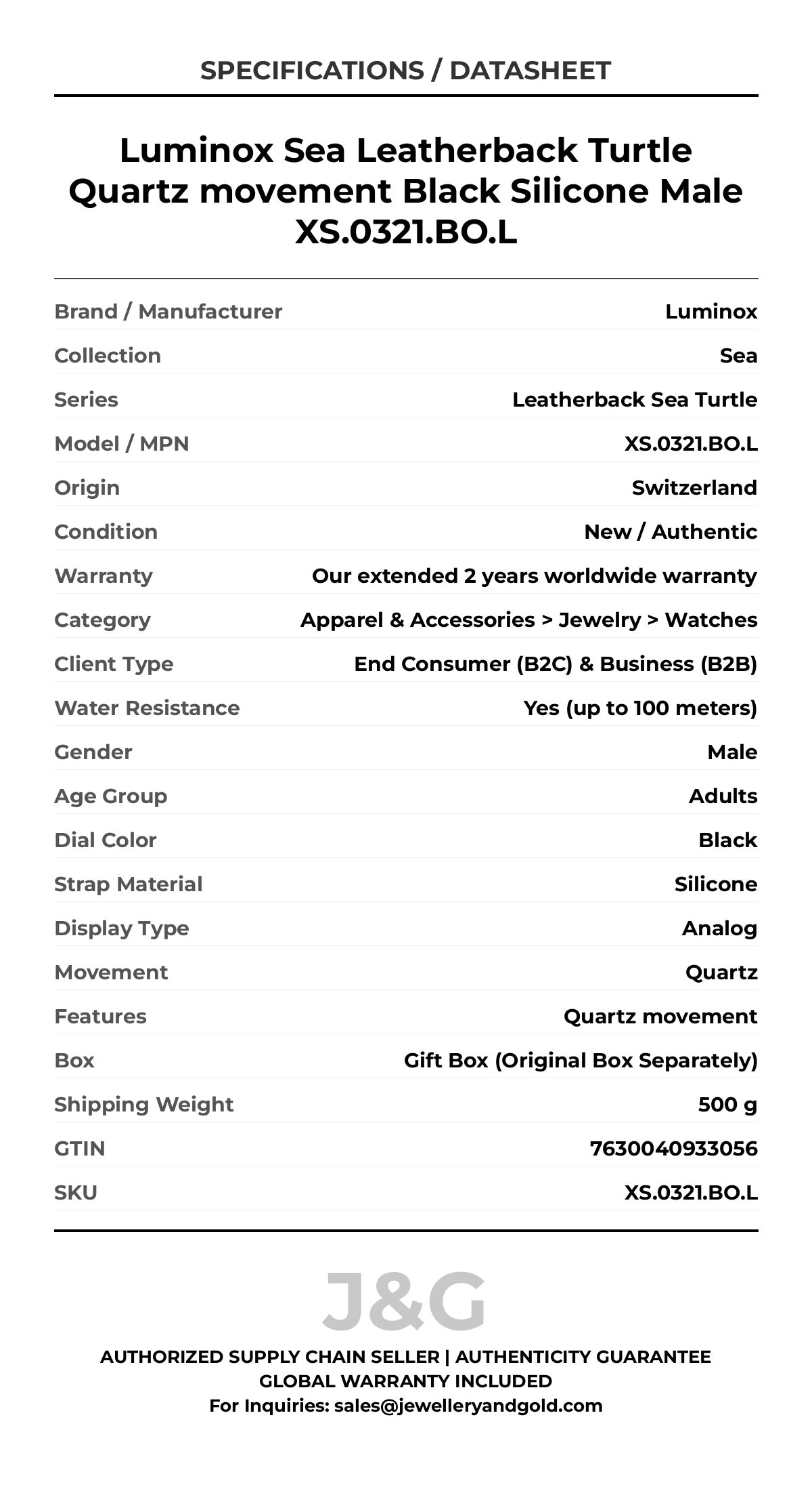 Luminox Sea Leatherback Turtle Quartz movement Black Silicone Male XS.0321.BO.L - Specifications