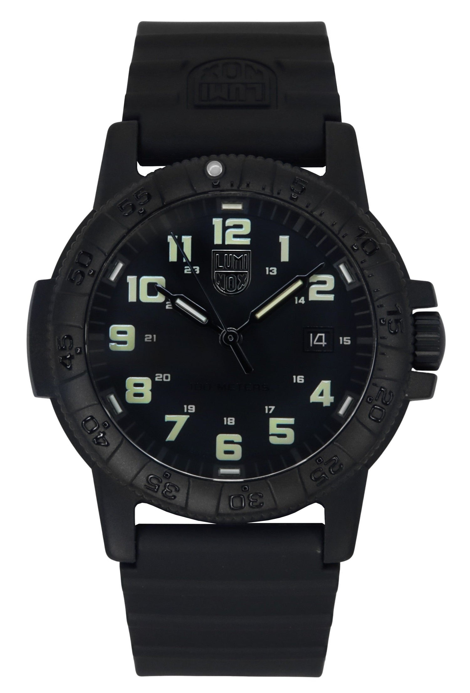 Luminox Sea Leatherback Turtle Quartz movement Black Male XS.0330. A brand-new Luminox Sea watch featuring a Black dial. Side view.
