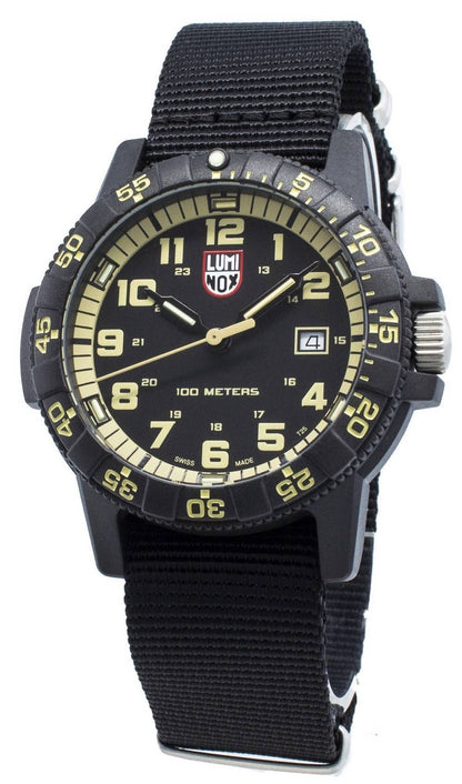 Luminox Sea Leatherback Turtle Date display Black Nylon Male XS.0333. A brand-new Luminox Sea watch featuring a Black dial and a Nylon strap. Front view.