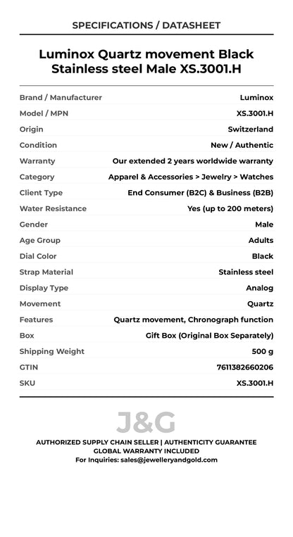 Luminox Quartz movement Black Stainless steel Male XS.3001.H - Specifications