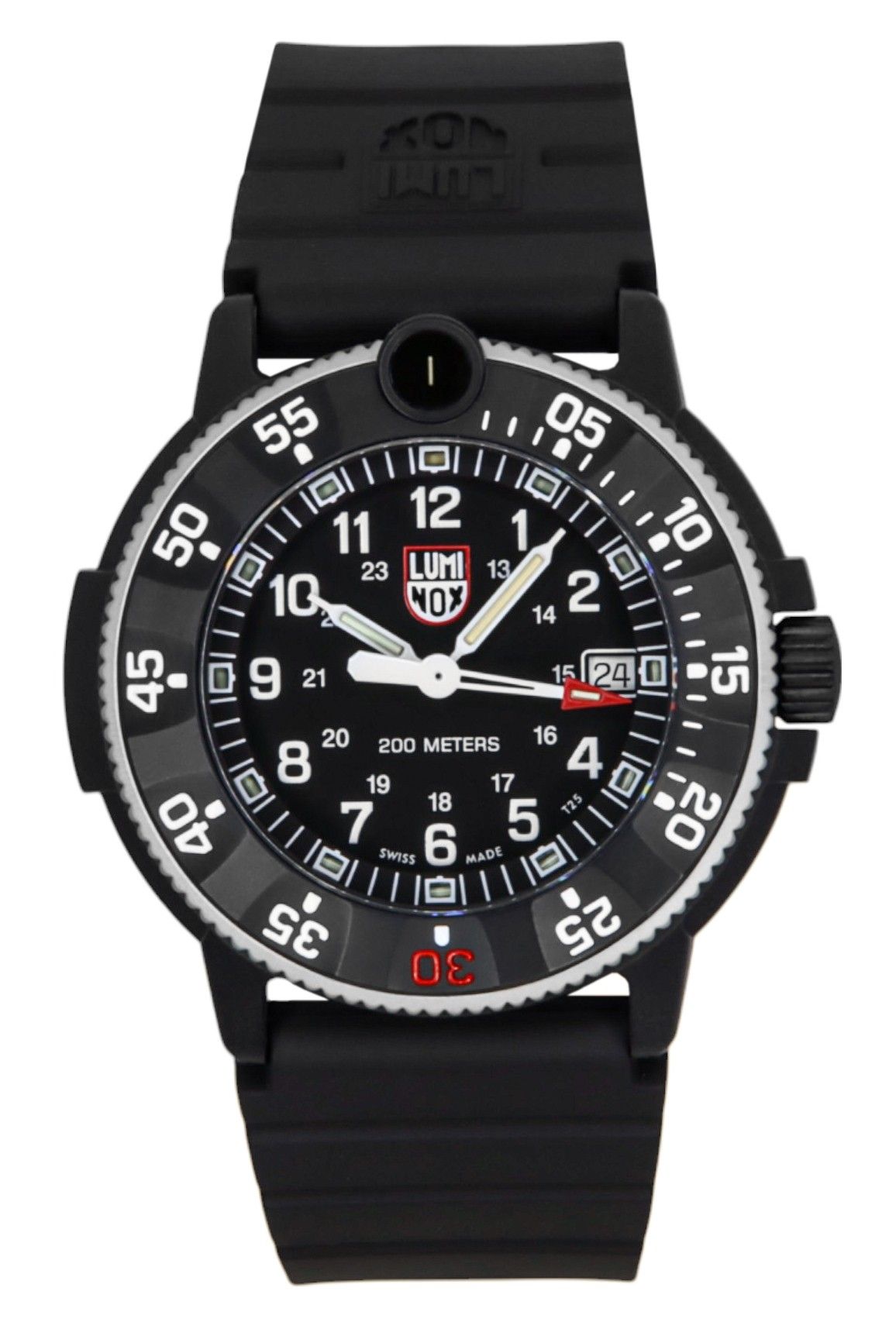 Luminox Quartz movement Black Stainless steel Male XS.3001.H. A brand-new Luminox watch featuring a Black dial and a Stainless steel strap. Front view.