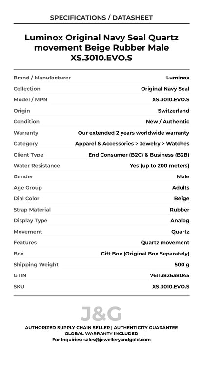 Luminox Original Navy Seal Quartz movement Beige Rubber Male XS.3010.EVO.S - Specifications