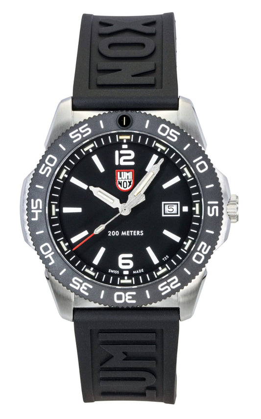 Luminox Luminous hands Black Rubber Male XS.3121.1. A brand-new Luminox watch featuring a Black dial and a Rubber strap. Side view.