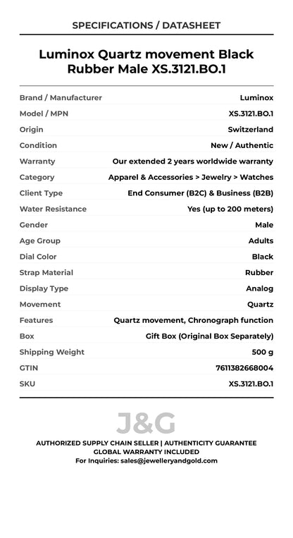 Luminox Quartz movement Black Rubber Male XS.3121.BO.1 - Specifications