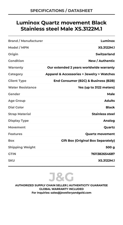 Luminox Quartz movement Black Stainless steel Male XS.3122M.1 - Specifications