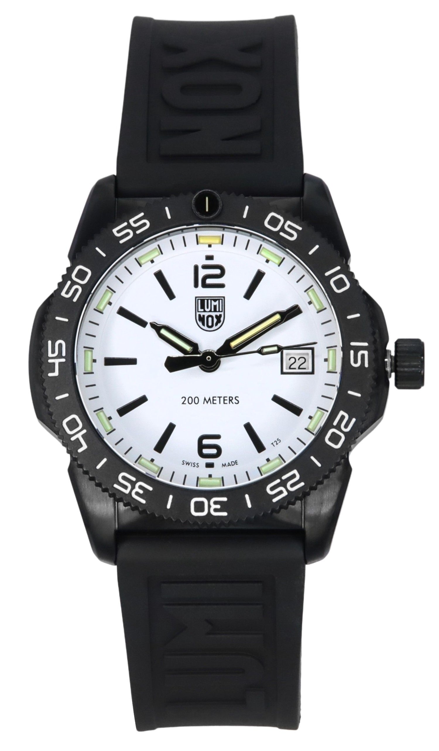 Luminox Quartz movement White Rubber Male XS.3127M. A brand-new Luminox watch featuring a White dial and a Rubber strap. Side view.