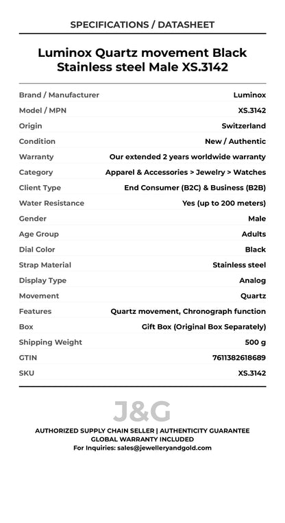 Luminox Quartz movement Black Stainless steel Male XS.3142 - Specifications