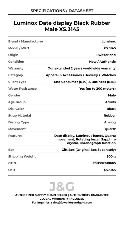 Luminox Date display Black Rubber Male XS.3145 - Specifications