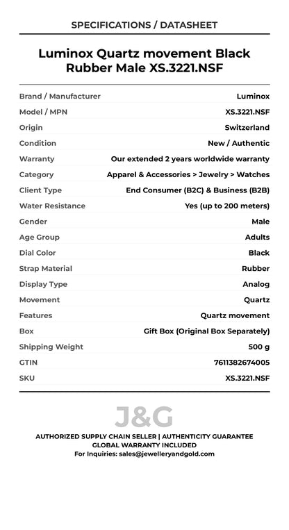 Luminox Quartz movement Black Rubber Male XS.3221.NSF - Specifications