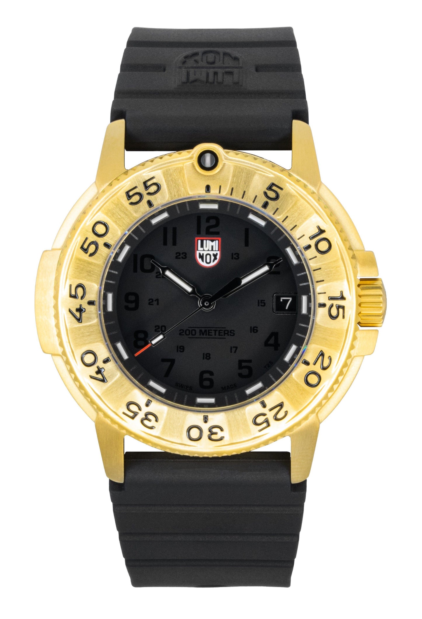 Luminox Quartz movement Black Rubber Male XS.3221.NSF. A brand-new Luminox watch featuring a Black dial and a Rubber strap. Side view.