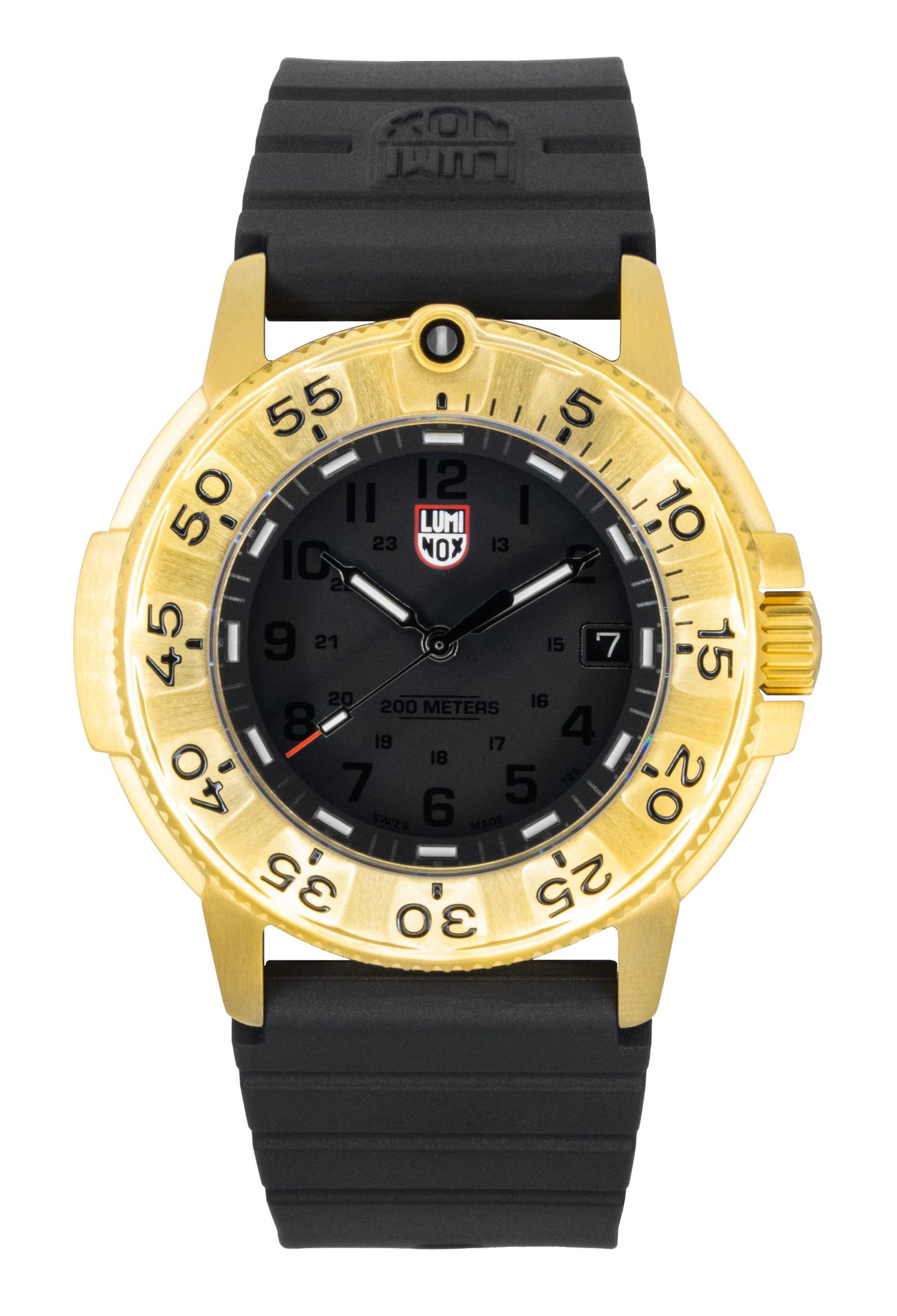 Luminox Quartz movement Black Rubber Male XS.3221.NSF. A brand-new Luminox watch featuring a Black dial and a Rubber strap. Side view.