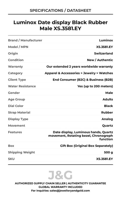 Luminox Date display Black Rubber Male XS.3581.EY - Specifications