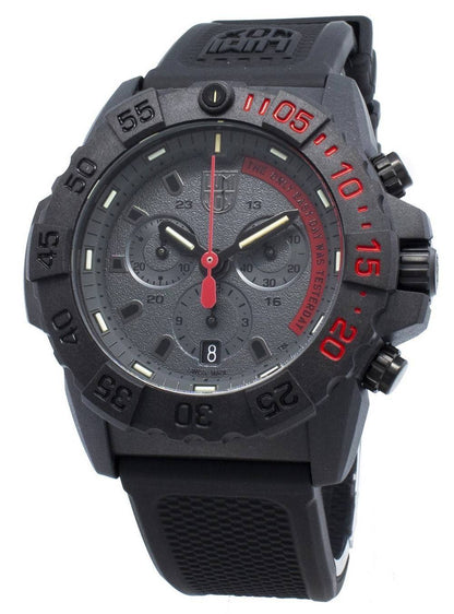 Luminox Date display Black Rubber Male XS.3581.EY. A brand-new Luminox watch featuring a Black dial and a Rubber strap. Angled view.