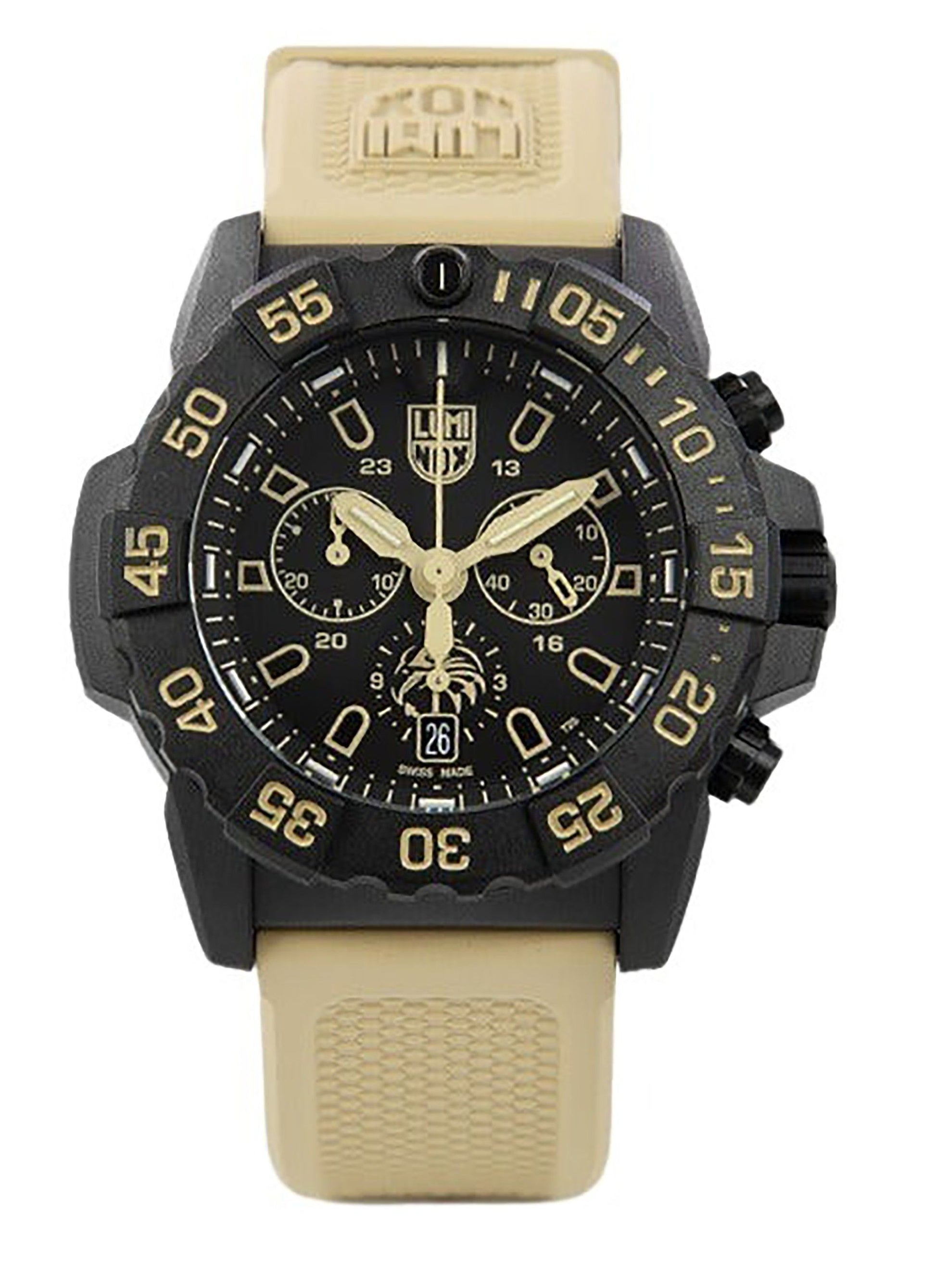 Luminox Date display Black Rubber Male XS.3590.NSF.SET. A brand-new Luminox watch featuring a Black dial and a Rubber strap. Side view.
