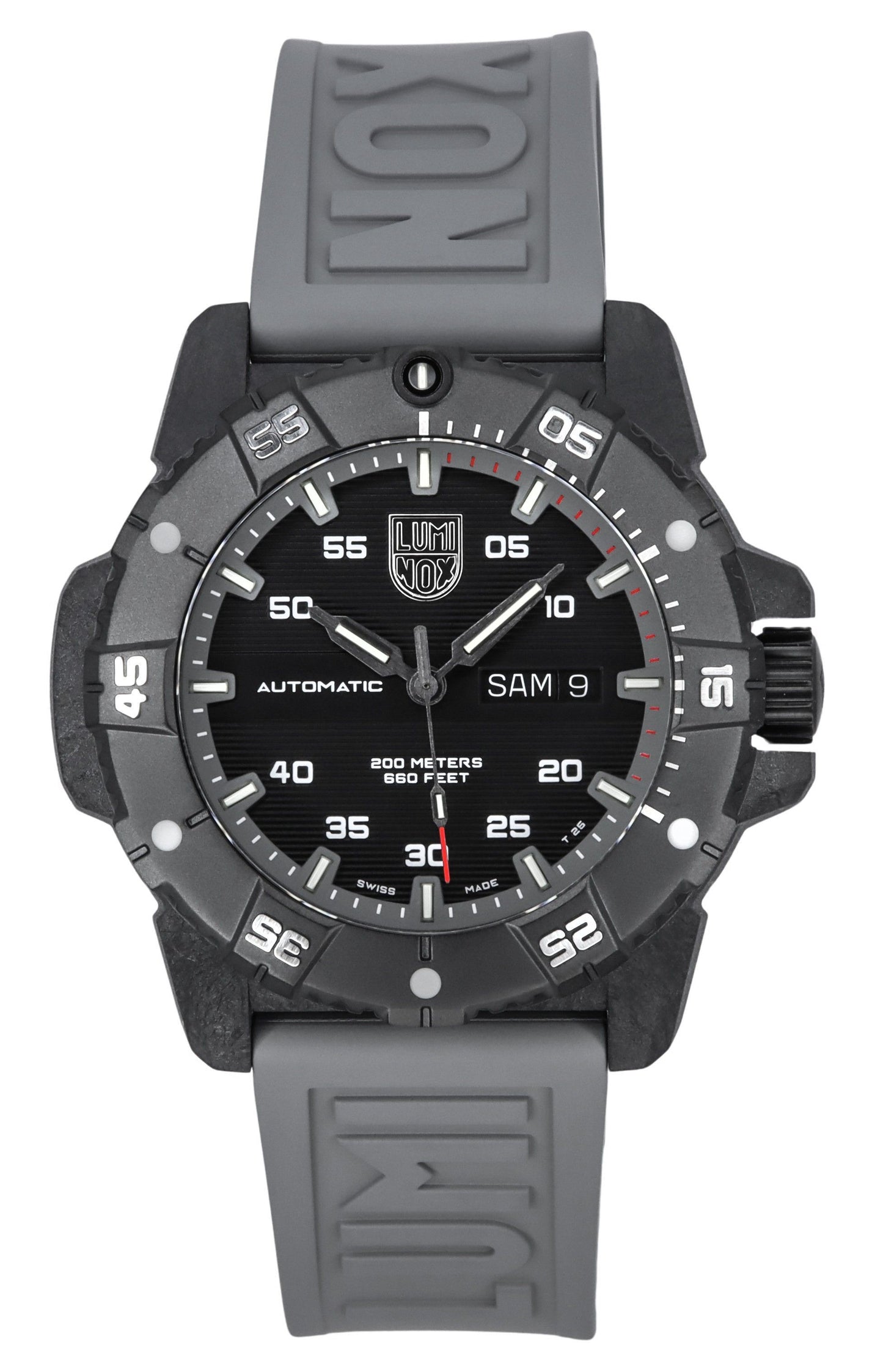 Luminox Automatic movement Black Rubber Male XS.3862. A brand-new Luminox watch featuring a Black dial and a Rubber strap. Angled view.