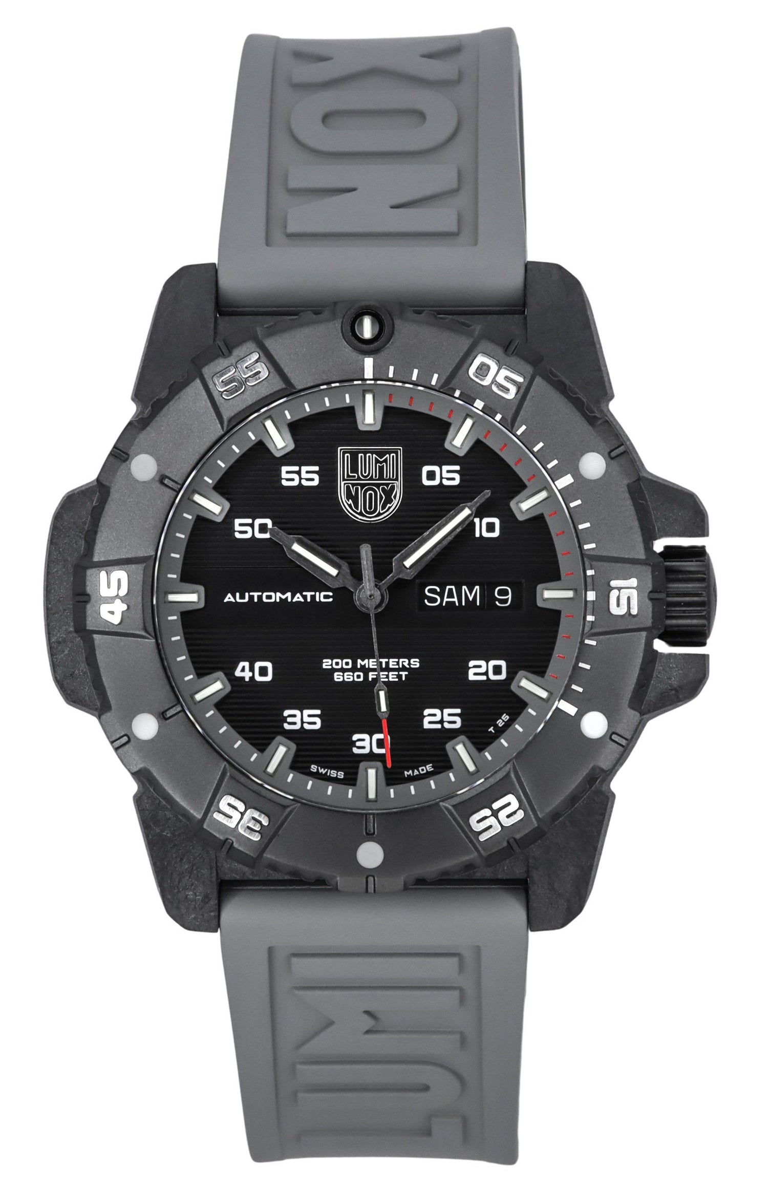 Luminox Automatic movement Black Rubber Male XS.3862. A brand-new Luminox watch featuring a Black dial and a Rubber strap. Angled view.