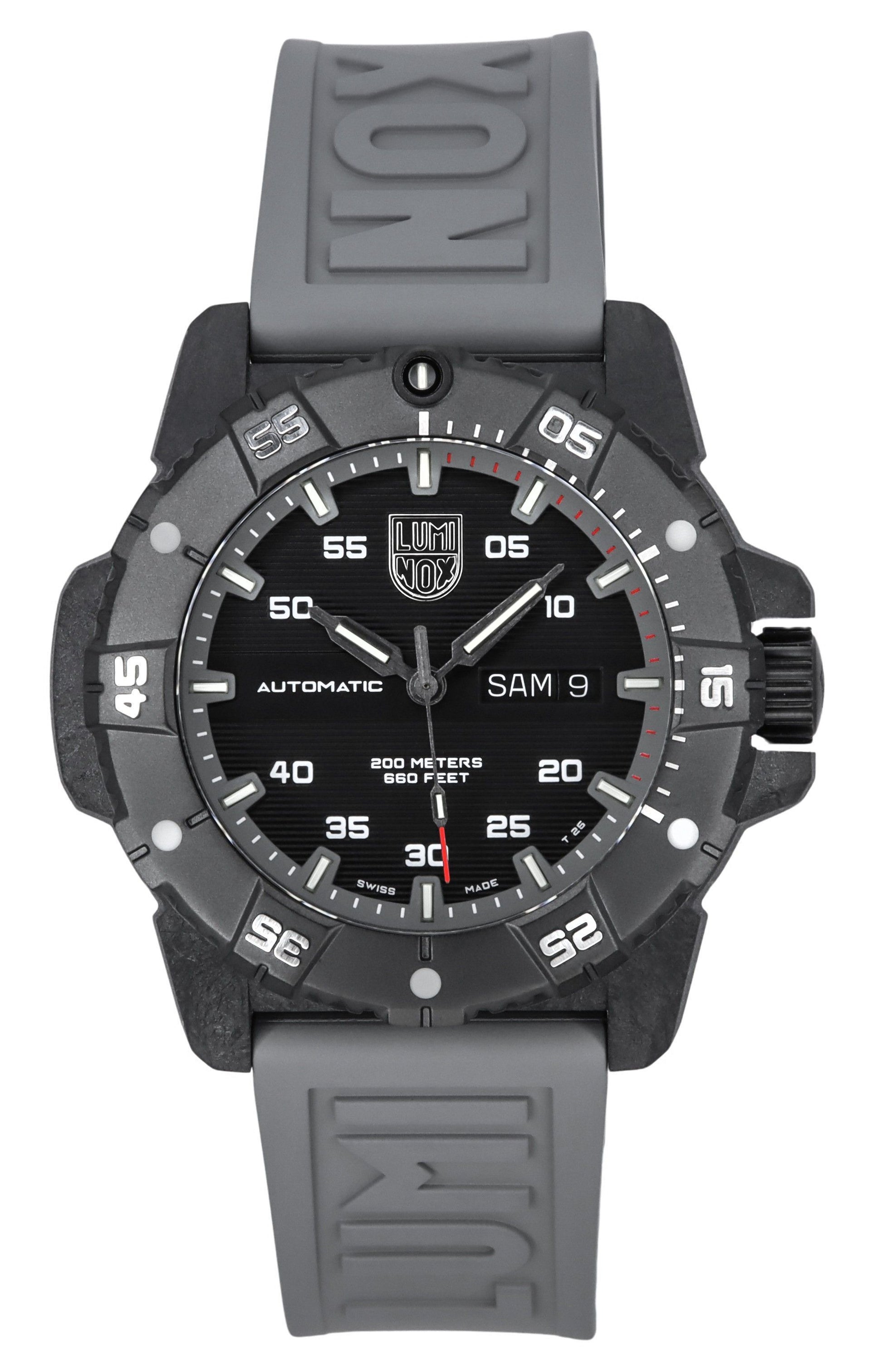 Luminox Automatic movement Black Rubber Male XS.3862. A brand-new Luminox watch featuring a Black dial and a Rubber strap. Angled view.