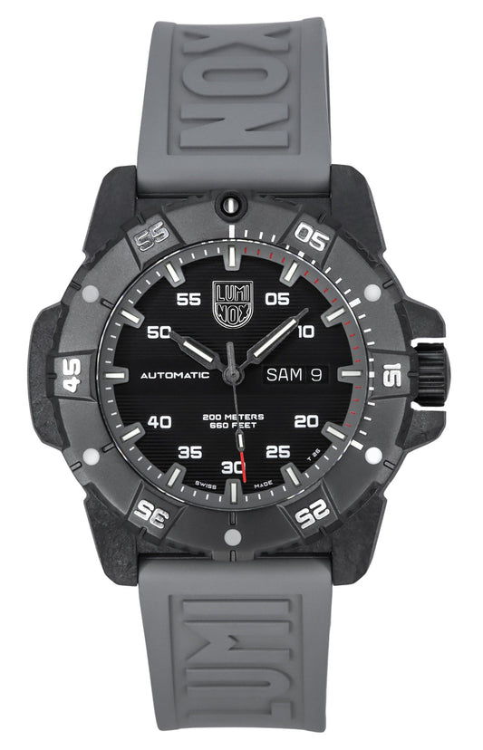 Luminox Automatic movement Black Rubber Male XS.3862. A brand-new Luminox watch featuring a Black dial and a Rubber strap. Angled view.