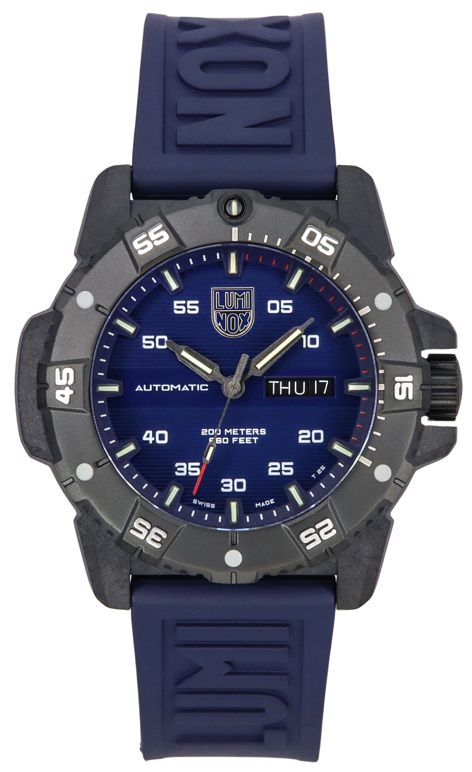 Luminox Anti-reflective Blue Rubber Male XS.3863. A brand-new Luminox watch featuring a Blue dial and a Rubber strap. Front view.