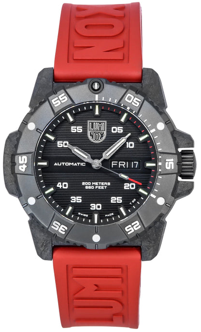 Luminox Automatic movement Black Rubber Male XS.3875. A brand-new Luminox watch featuring a Black dial and a Rubber strap. Angled view.