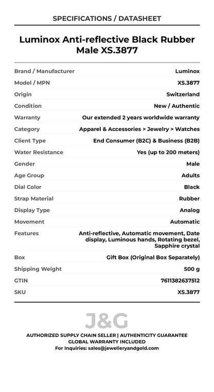 Luminox Anti-reflective Black Rubber Male XS.3877 - Specifications