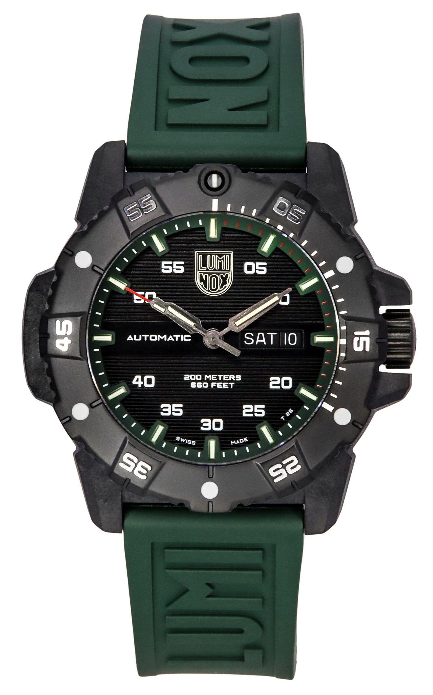 Luminox Anti-reflective Black Rubber Male XS.3877. A brand-new Luminox watch featuring a Black dial and a Rubber strap. Front view.