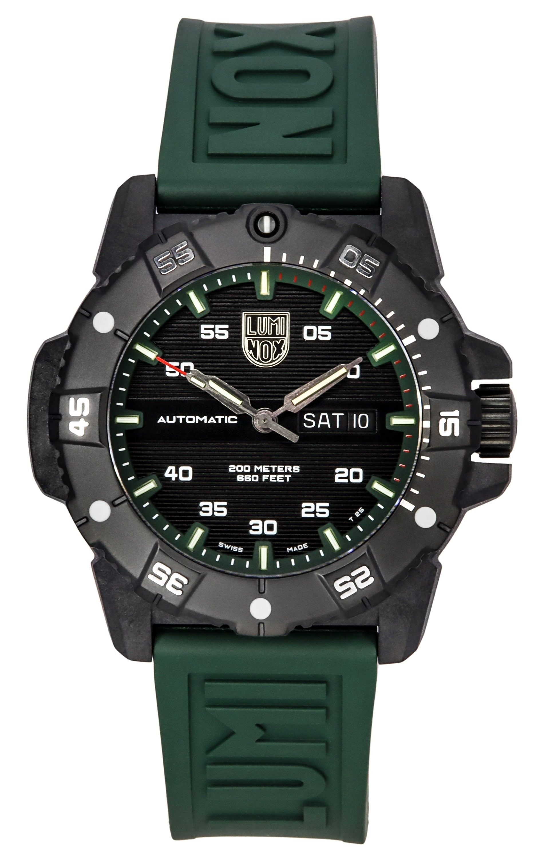 Luminox Anti-reflective Black Rubber Male XS.3877. A brand-new Luminox watch featuring a Black dial and a Rubber strap. Front view.