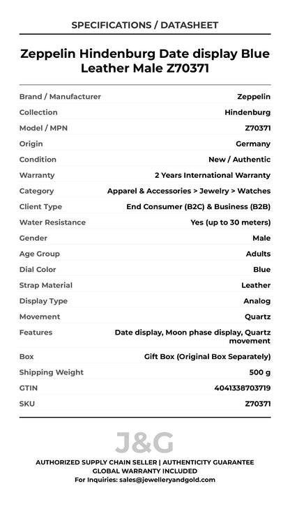Zeppelin Hindenburg Date display Blue Leather Male Z70371 - Specifications