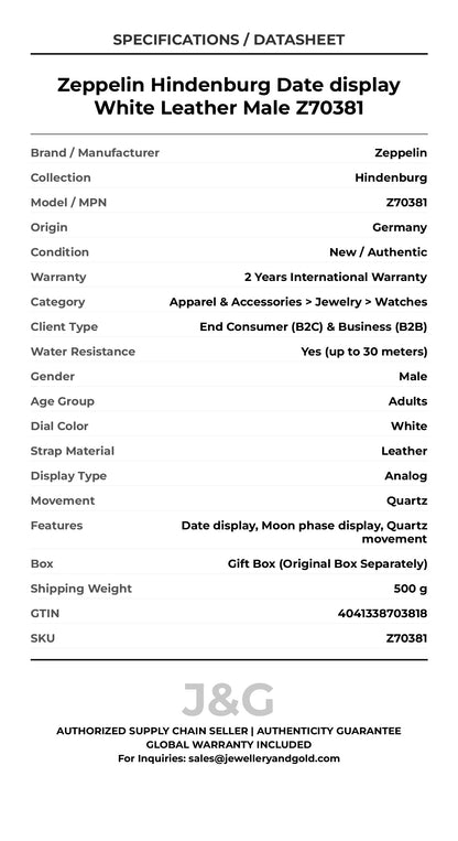 Zeppelin Hindenburg Date display White Leather Male Z70381 - Specifications