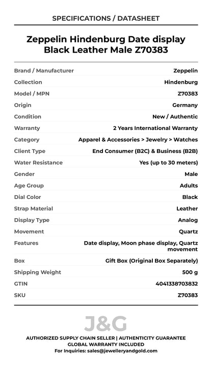 Zeppelin Hindenburg Date display Black Leather Male Z70383 - Specifications