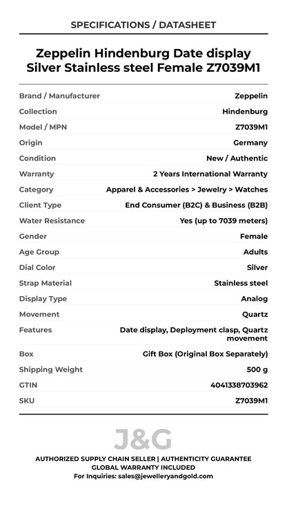 Zeppelin Hindenburg Date display Silver Stainless steel Female Z7039M1 - Specifications