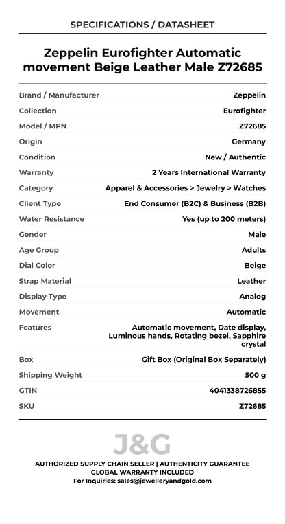 Zeppelin Eurofighter Automatic movement Beige Leather Male Z72685 - Specifications